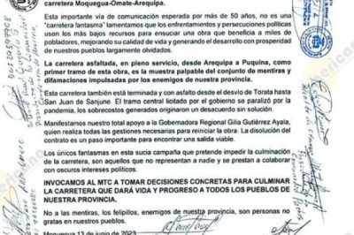 ALCALDES DE LA PROVINCIA SANCHEZ CERRO SE SUMAN A RESPUESTA DEL GOBIERNO REGIONAL SOBRE OBRA VIAL